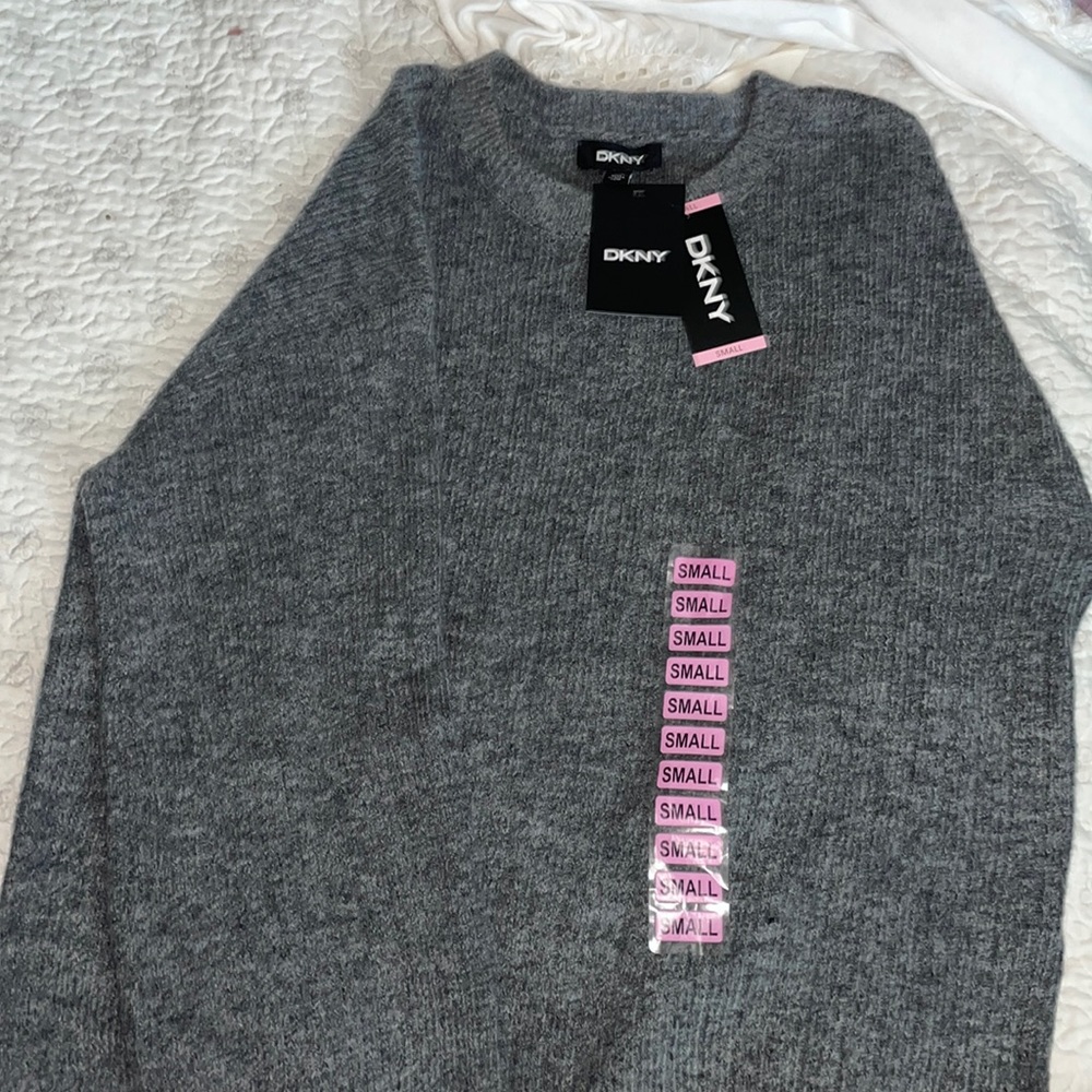 BNWT DKNY sz small grey sweater with light bell sleeves.